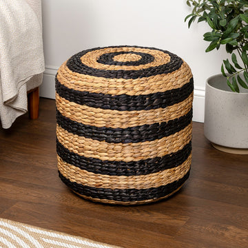 Aimee 15.7" Modern Minimalist Two-Tone Hand-Woven Hyacinth Stool/Ottoman